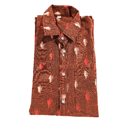 Men's Brown Cotton Ikat Print Shirt