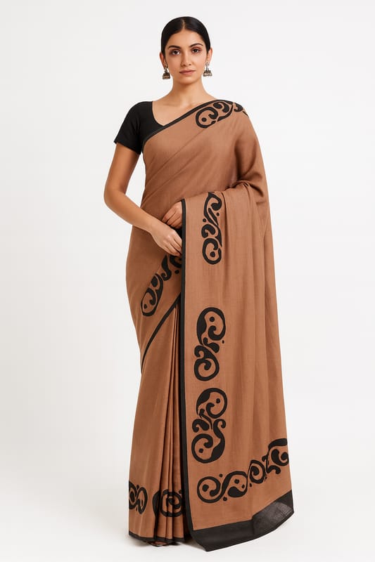 Noir Swirl Handcrafted Cotton Saree