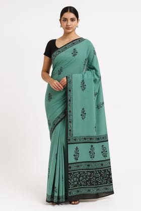 Mint Blossom Handcrafted Cotton Saree