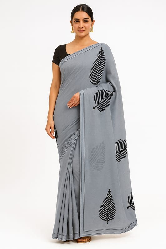 Shadow Leaf Handcrafted Cotton Saree