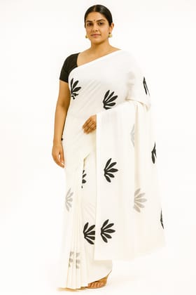 Monochrome Grace Handcrafted Cotton Saree