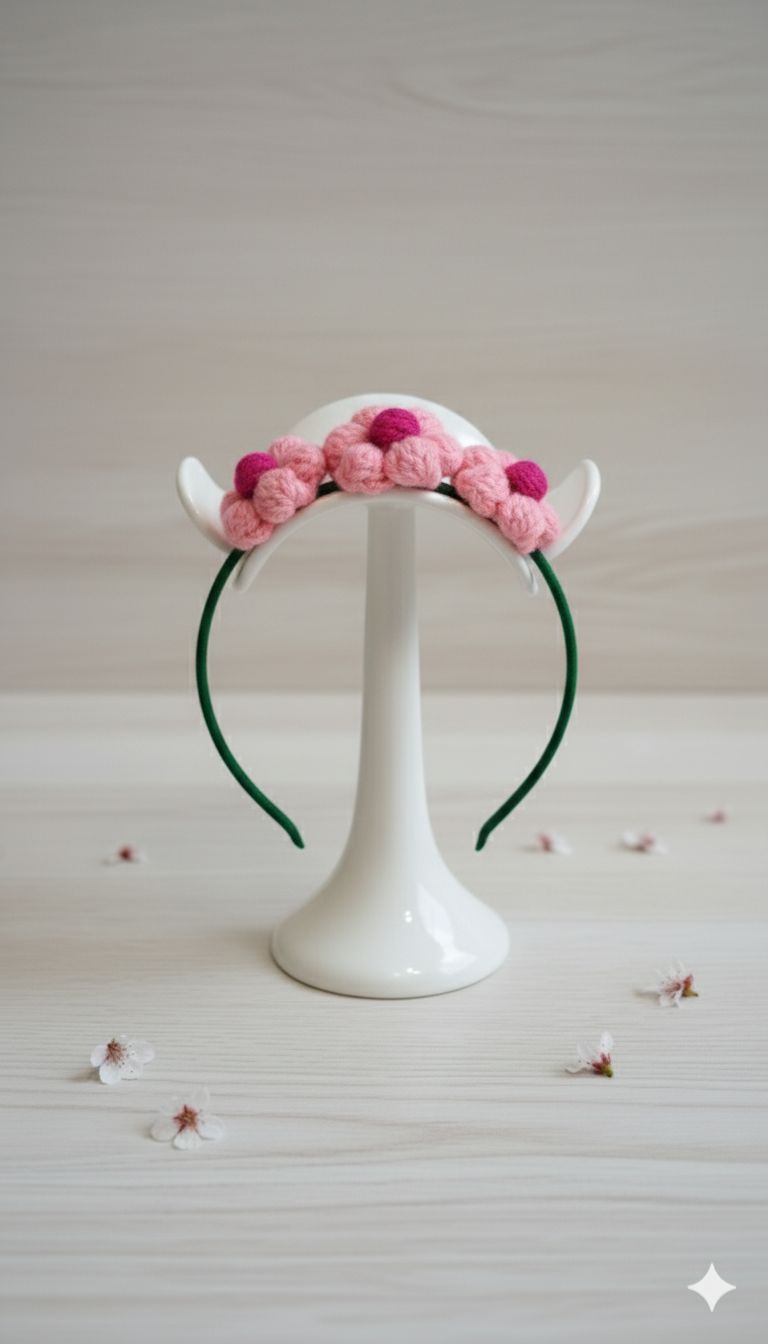 Charming Pink Crocheted Flower Headband for Girls & Women