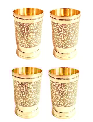 Mii Art Brass Glass for Drinking/Gift & decoretion(Size-Large 250 ml) Pack of 4 pcs
