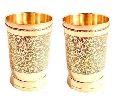 Mii Art Brass Glass for Drinking/Gift & decoretion(Size-Large 350 ml) Pack of 2 pcs