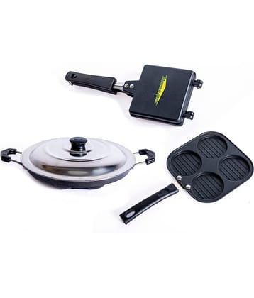 Homepro Non-Stick Set, Appam with Steel Lid 12 Cavity , Mini Uttapam 4 Cavity, Bread Toaster (Pack of 3)