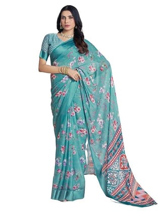 Women's Georgette Floral Printed & Satin Border Ready To Wear One Minute Pre Stitched Saree