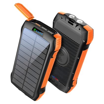 OUKAFEN Solar Power Bank Portable Charger 40000mAh Huge Capacity 20W Wireless Charger,Dual High Beam LED Flashlight,Type-C Turbo Charge for All Smartphones