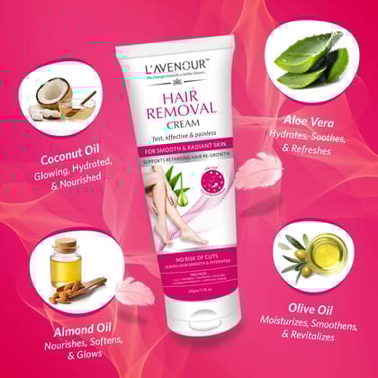 L'avenour Hair Removal Cream For Women | Suitable for Arms, Underarms, Legs & Bikini Line - 50gm