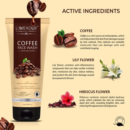 L'avenour Coffee Face Wash for Deep Cleansing, Reduce Redness and Dark Circles - 115ml