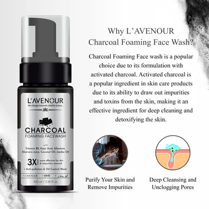 L'avenour Charcoal Foaming Face Wash For Pollution & Oil Control For Men & Women - 100ml