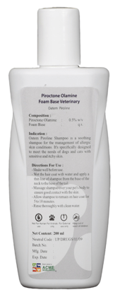Oatem Piroline ( Piroctone Olamine) Dog Shampoo for Allergic Skin Conditions, Foam Base, 200ml
