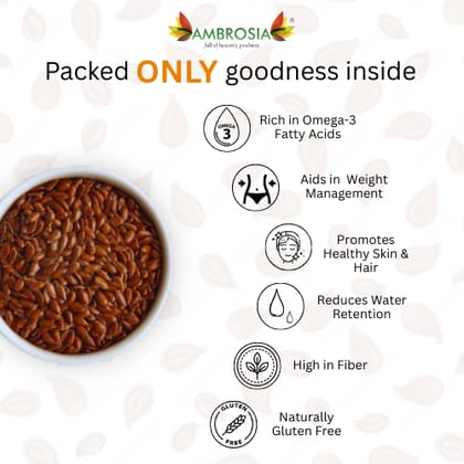Ambrosia Raw Flax Seeds Pouch 250g | Alsi -Seeds for Weight Loss & Hair Growth (Pack of 1) Flax Seed