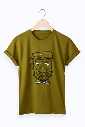 Olive Green Graphic Printed T-Shirt for Men | Cool Owl Design | 100% Cotton Casual Round Neck Half Sleeve Tee