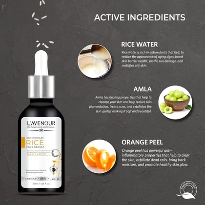 L'avenour Anti-Wrinkle Rice Face Serum For Even Skin Tone, Reduce Dark Spots & Wrinkles - 30ml