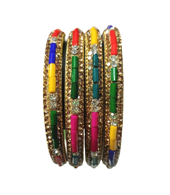 Ethnic Gold-Plated Multicolor Beaded & Stone Studded Bangle Set of 4 for Women - Bangles & Bracelets | Buy online on ZillyBuy