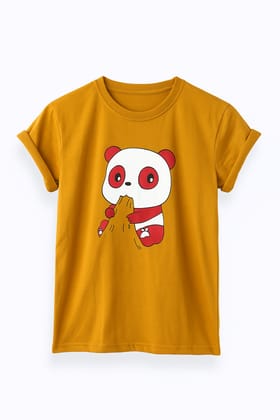 Trendy Mustard Yellow Panda Print Cotton T-Shirt | Unisex Casual Graphic Tee