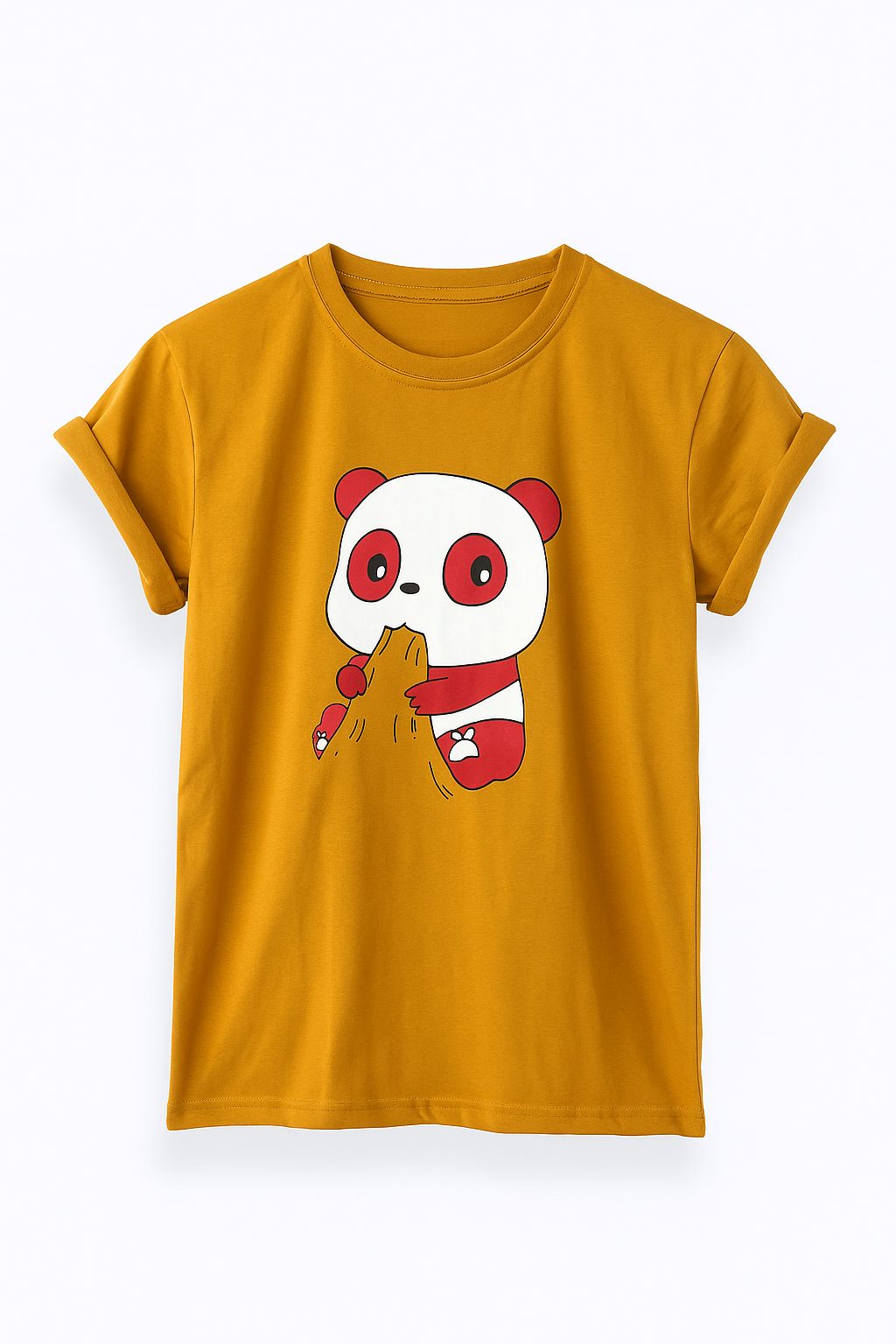 Trendy Mustard Yellow Panda Print Cotton T-Shirt | Unisex Casual Graphic Tee