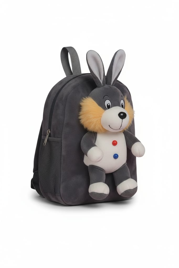 Kids Rabbit School Bag Soft Plush Backpack Cartoon Toy for Boys Girls Age 2-6 Years Nursery Preschool Picnic Travel Bag Grey