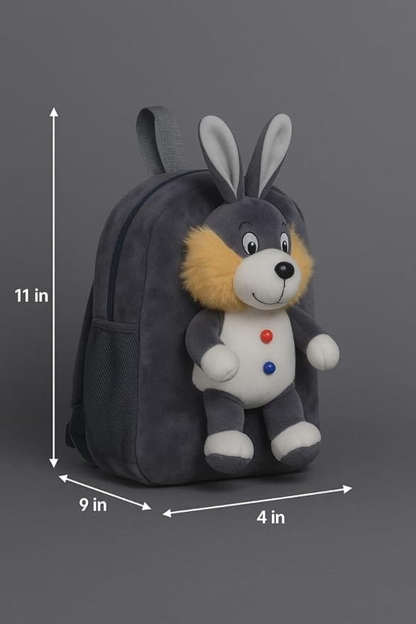 Kids Rabbit School Bag Soft Plush Backpack Cartoon Toy for Boys Girls Age 2-6 Years Nursery Preschool Picnic Travel Bag Grey