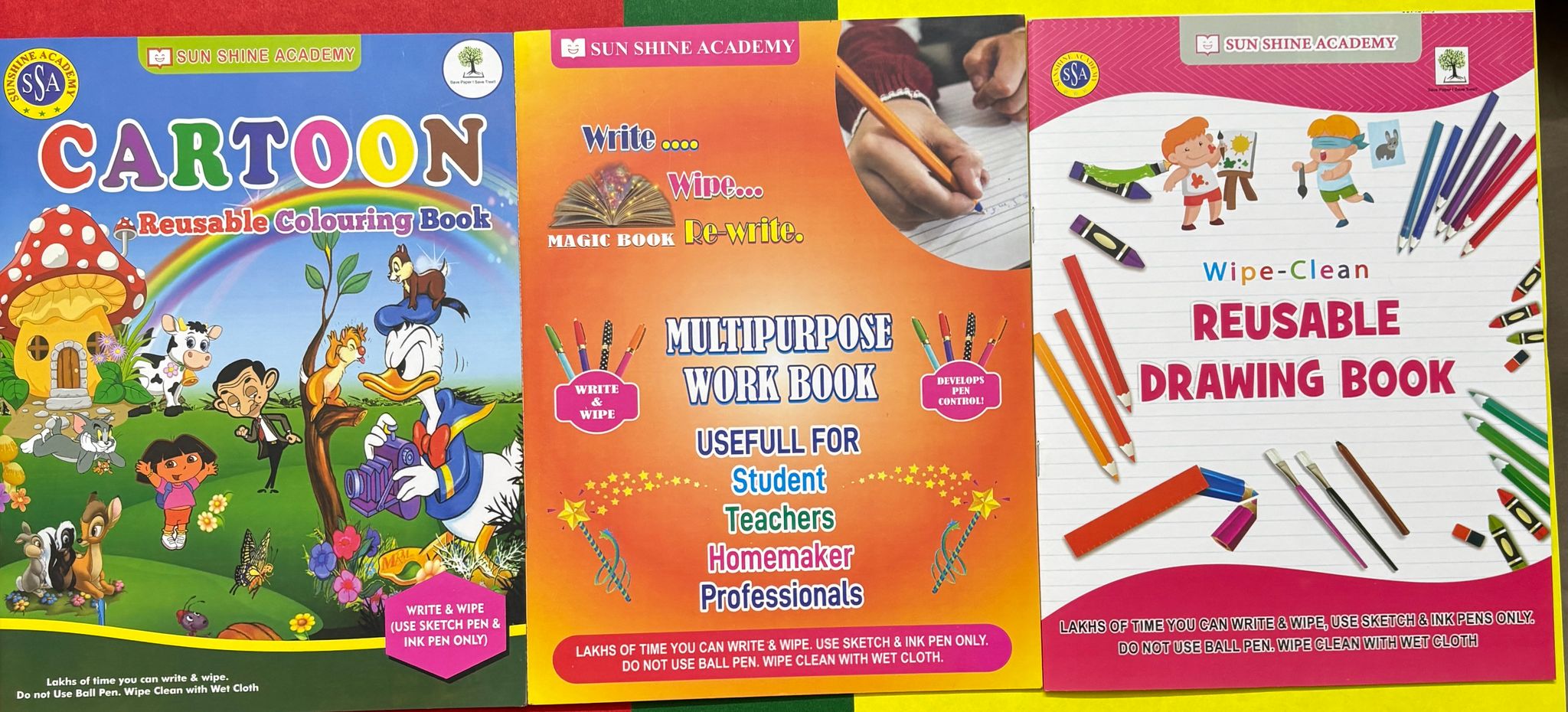 Reusable Write & Wipe Educational Book Set of 3 for Kids