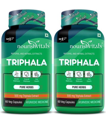 NourishVitals Triphala Pure Herbs, 500 mg Triphala Extract, Bowel Wellness, 60 Veg Capsules (Pack Of 2)