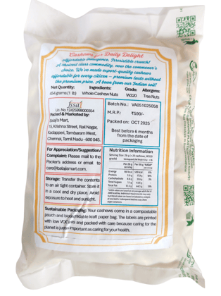 Balaji’s Mart Swadeshi W320 Kaju 454g – Healthy Crunchy Cashew Nuts, Protein‑Rich Dry Fruit