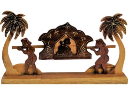 Handcrafted Wooden Palanquin Showpiece With Palm Trees - Traditional Indian Decor