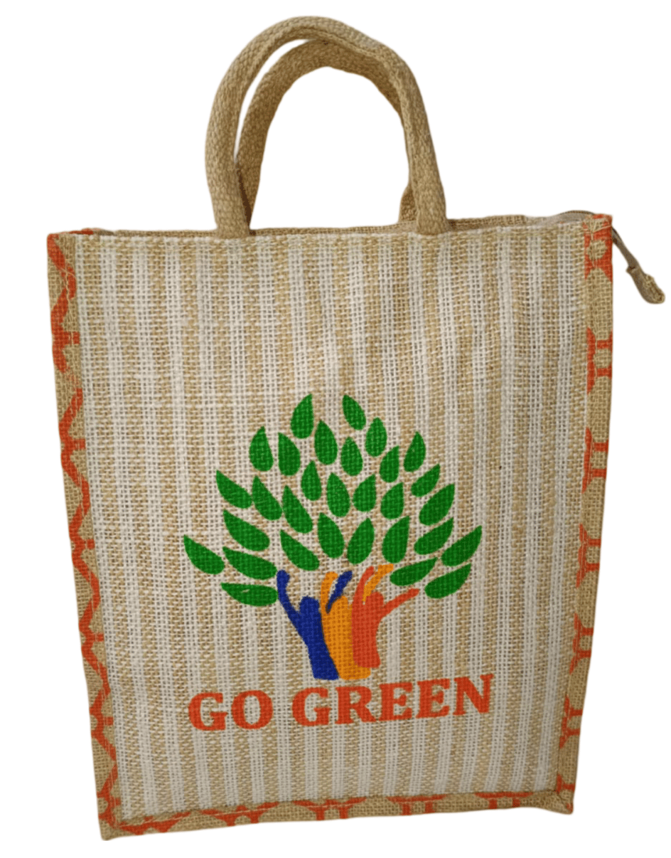 Eco-Friendly Go Green Jute Tote Bag Reusable Shopping Handbag (small)