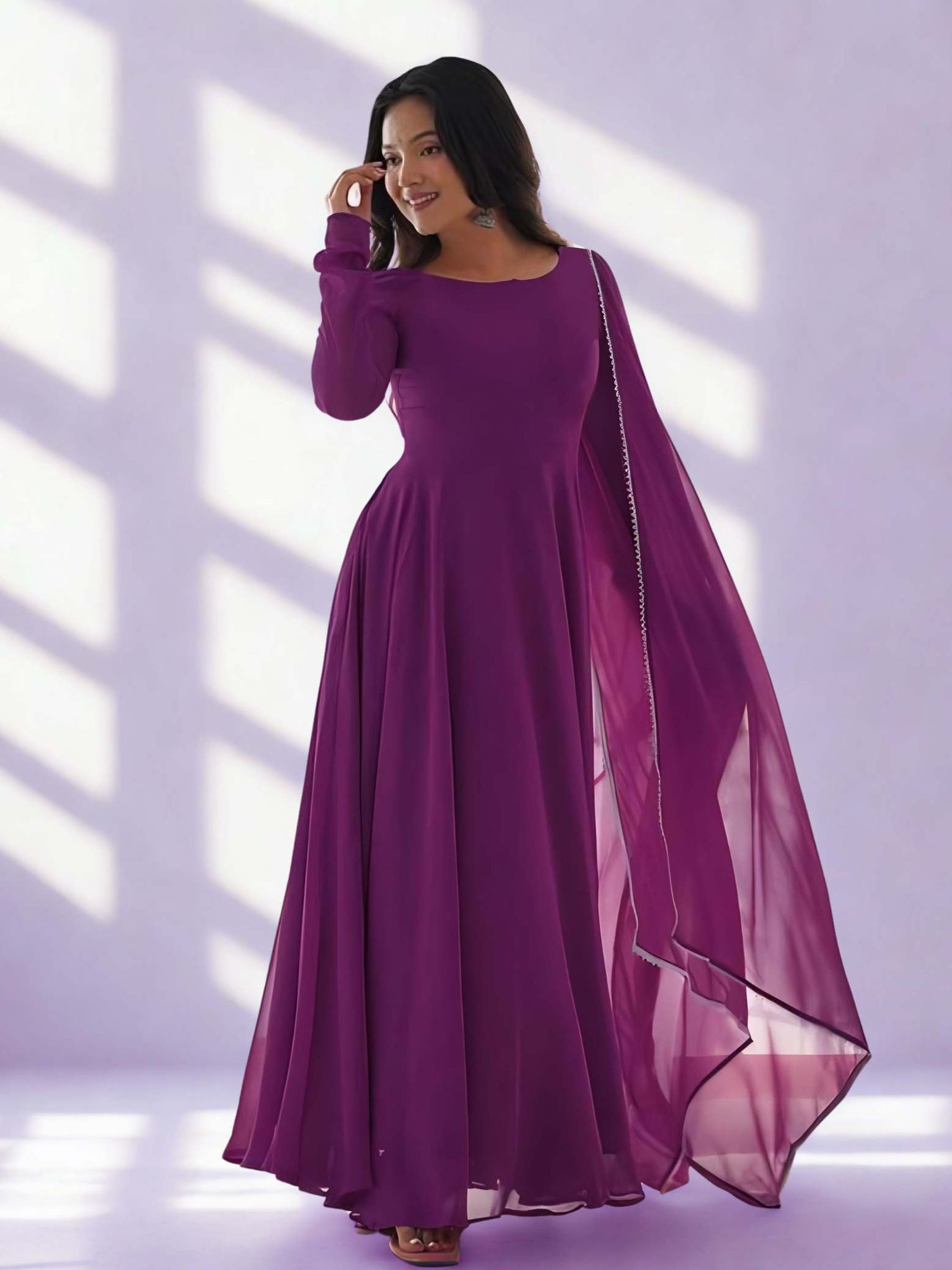 Elegant Purple Georgette Full-Length Gown for Women