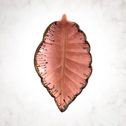 Ceramic Pink Leaf Shaped Serving Tray