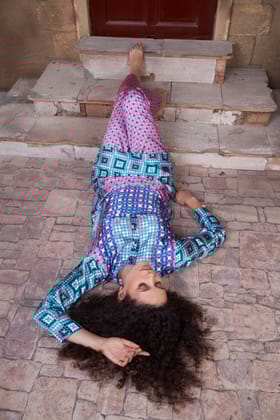 Blue/Pink mix match geometric print set-M