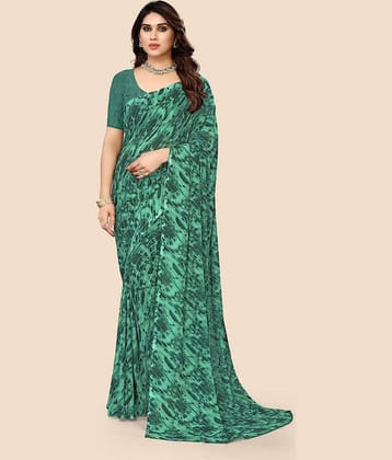 Kanooda Prints Georgette Printed Saree With Unstitched Blouse Piece ( Green )