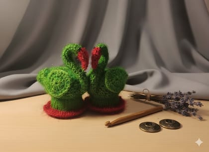 Handmade Crocheted Green Parrot Bird Figurines - Unique Artisan Decor Pair Handmade Crocheted Green Parrot Bird Figurines - Unique Artisan Decor Pair