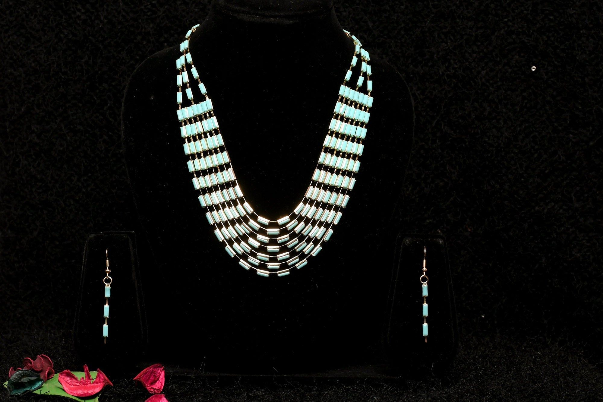 Forever Glam look Rice Necklace Set-Sky Blue