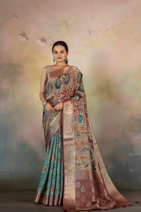 Dual Tone Figure & Kalamkari Jacquard Saree