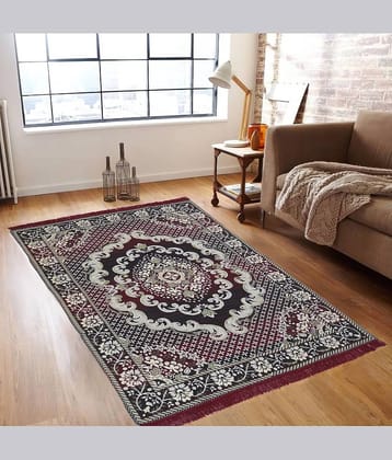 Valtellina Maroon Velvet Carpet Floral 4x7 Ft