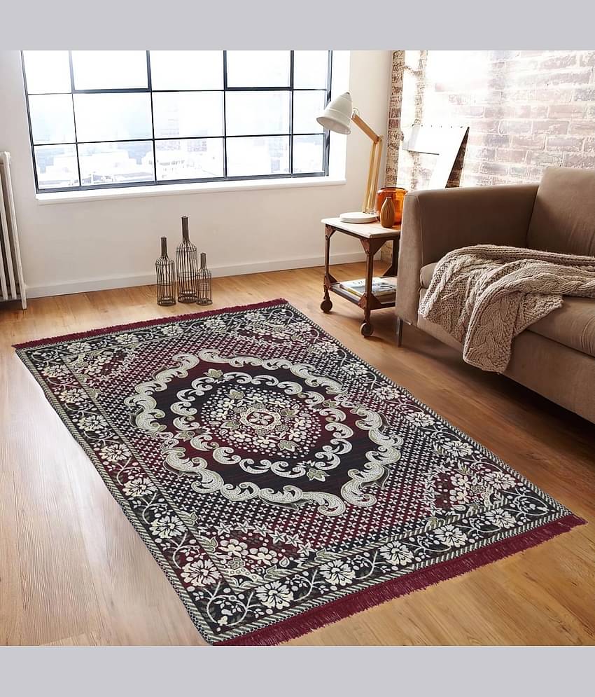 Valtellina Maroon Velvet Carpet Floral 4x7 Ft