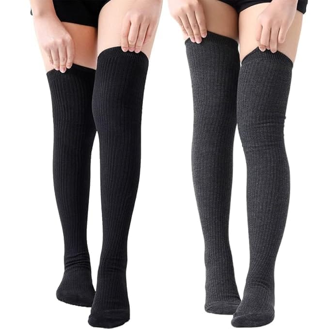  Wool Warm Thigh High Sock Knitted Thick Thermal Woolen Socks for Women Winter Wear Knee Length Knee High Leg Warmers Long Socks Boot Cuffs Knee Cap Stocking Girls - Black