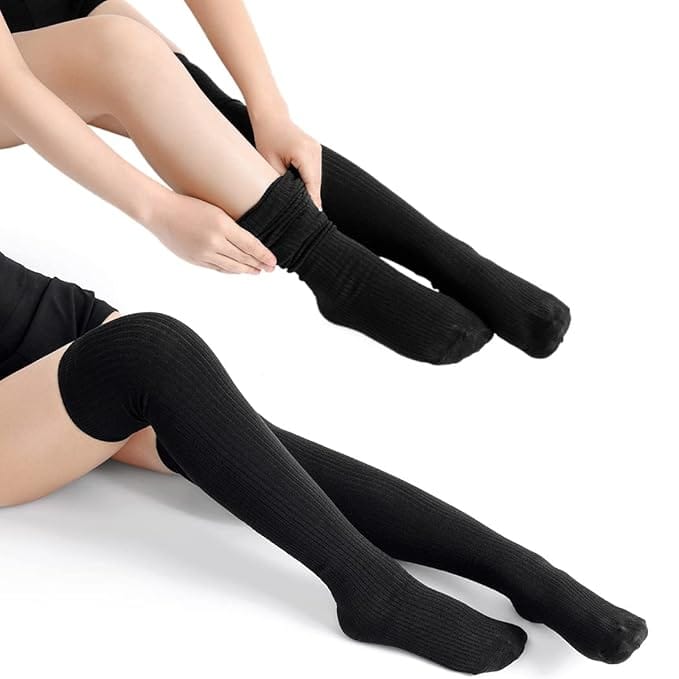 Wool Warm Thigh High Sock Knitted Thick Thermal Woolen Socks for Women Winter Wear Knee Length Knee High Leg Warmers Long Socks Boot Cuffs Knee Cap Stocking Girls - Black