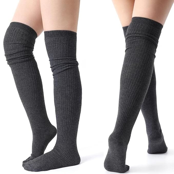 Wool Warm Thigh High Sock Knitted Thick Thermal Woolen Socks for Women Winter Wear Knee Length Knee High Leg Warmers Long Socks Boot Cuffs Knee Cap Stocking Girls - Black