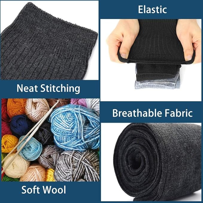 Wool Warm Thigh High Sock Knitted Thick Thermal Woolen Socks for Women Winter Wear Knee Length Knee High Leg Warmers Long Socks Boot Cuffs Knee Cap Stocking Girls - Black