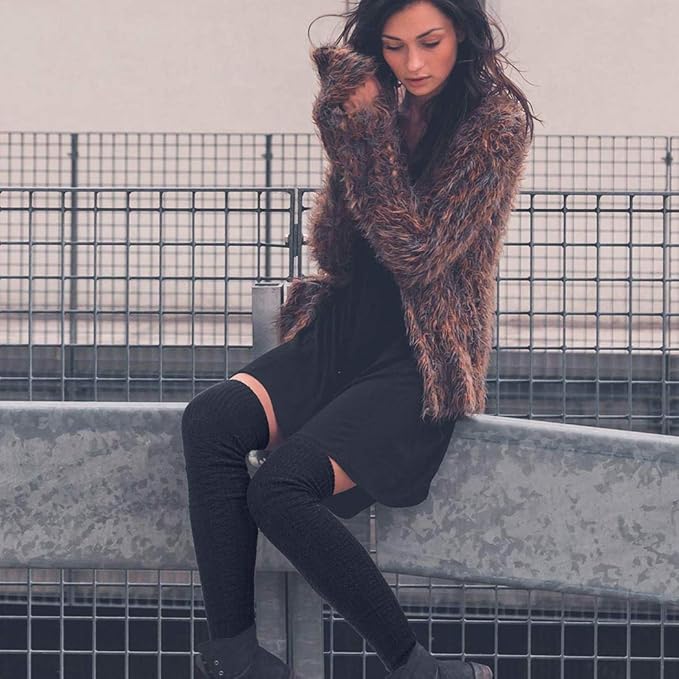 Wool Warm Thigh High Sock Knitted Thick Thermal Woolen Socks for Women Winter Wear Knee Length Knee High Leg Warmers Long Socks Boot Cuffs Knee Cap Stocking Girls - Black