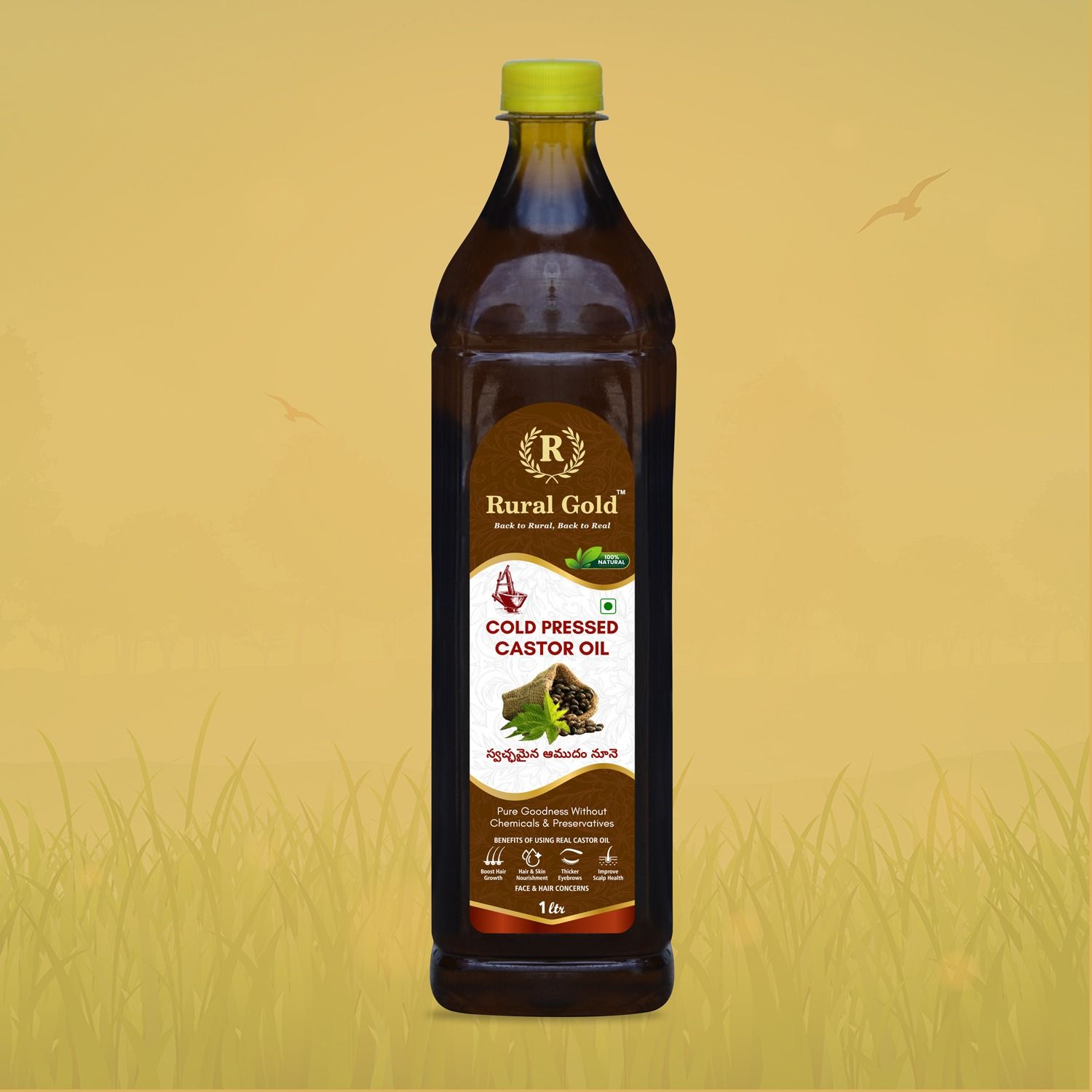  100% Pure Cold Pressed Castor Oil for Hair, Skin, and Body - 1 LTR