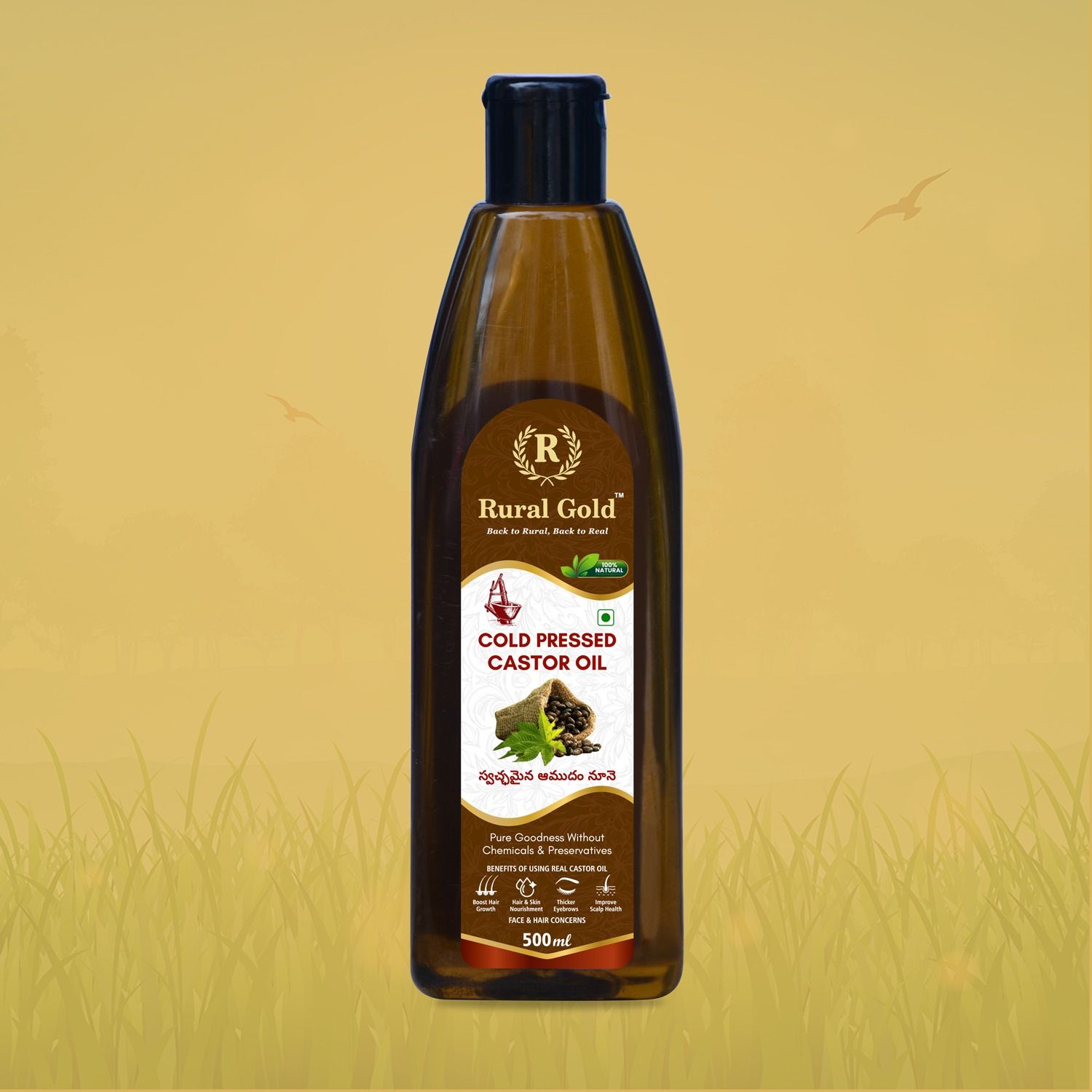  100% Pure Cold Pressed Castor Oil for Hair, Skin, and Body - 500ml