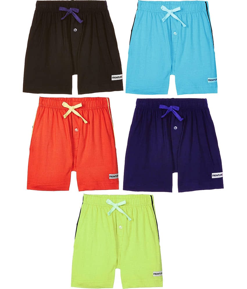 Rupa Frontline Ninja Cotton Plain Multicolour Pocket Boxer Outer Wear for Kids/Boys - Pack of 5