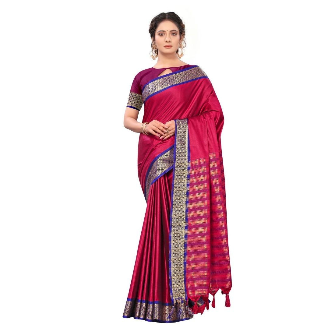 Generic Women's Cotton Silk  Saree with Blouse (Rani, 5 - 6 Mtrs)