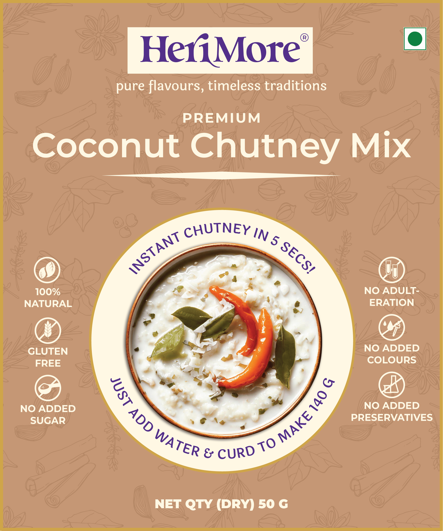 HeriMore Instant Coconut Chutney Mix, 50g