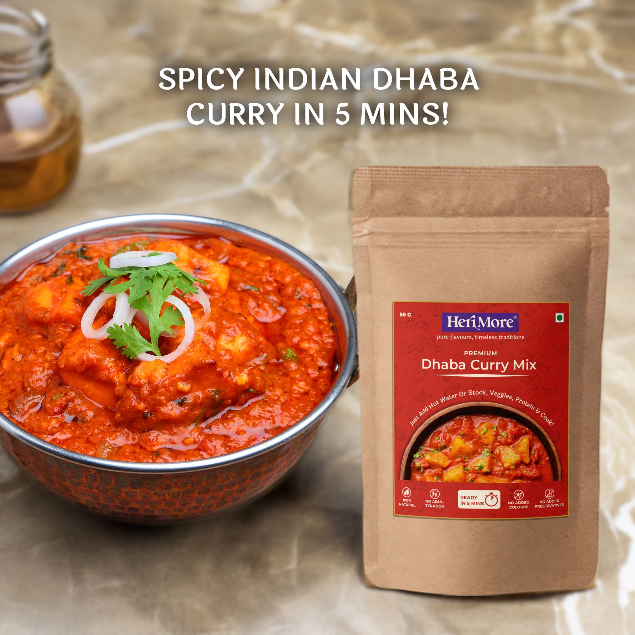 HeriMore Dhaba Curry Mix - Authentic Indian Spice Blend, 50g Packet