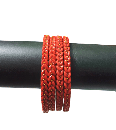 Vibrant Red Beaded Silver-Toned Metal Bangle Set for Women Vibrant Red Beaded Silver-Toned Metal Bangle Set for Women