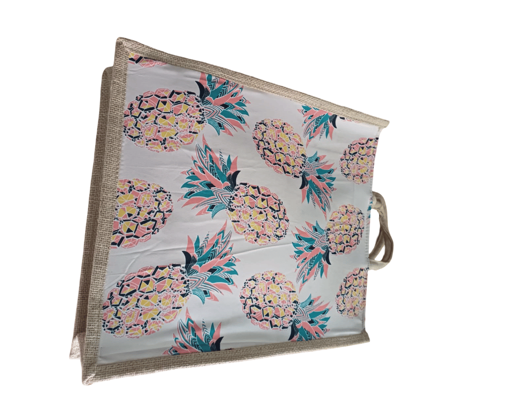 Vibrant Pineapple Print Jute & Fabric Tote Bag for Shopping & Beach